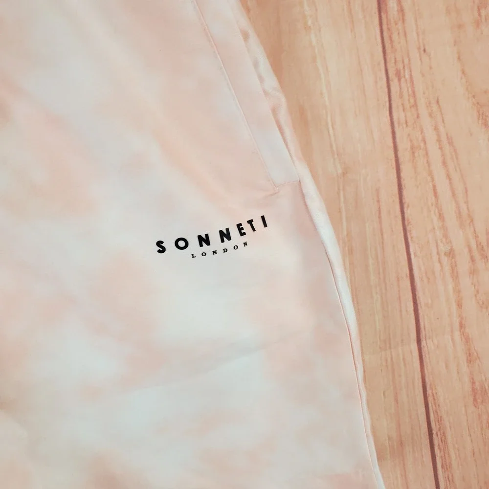 Sonneti London Swim Shorts Mens XL Pink White Tie Dye Mesh Lined Logo Drawstring